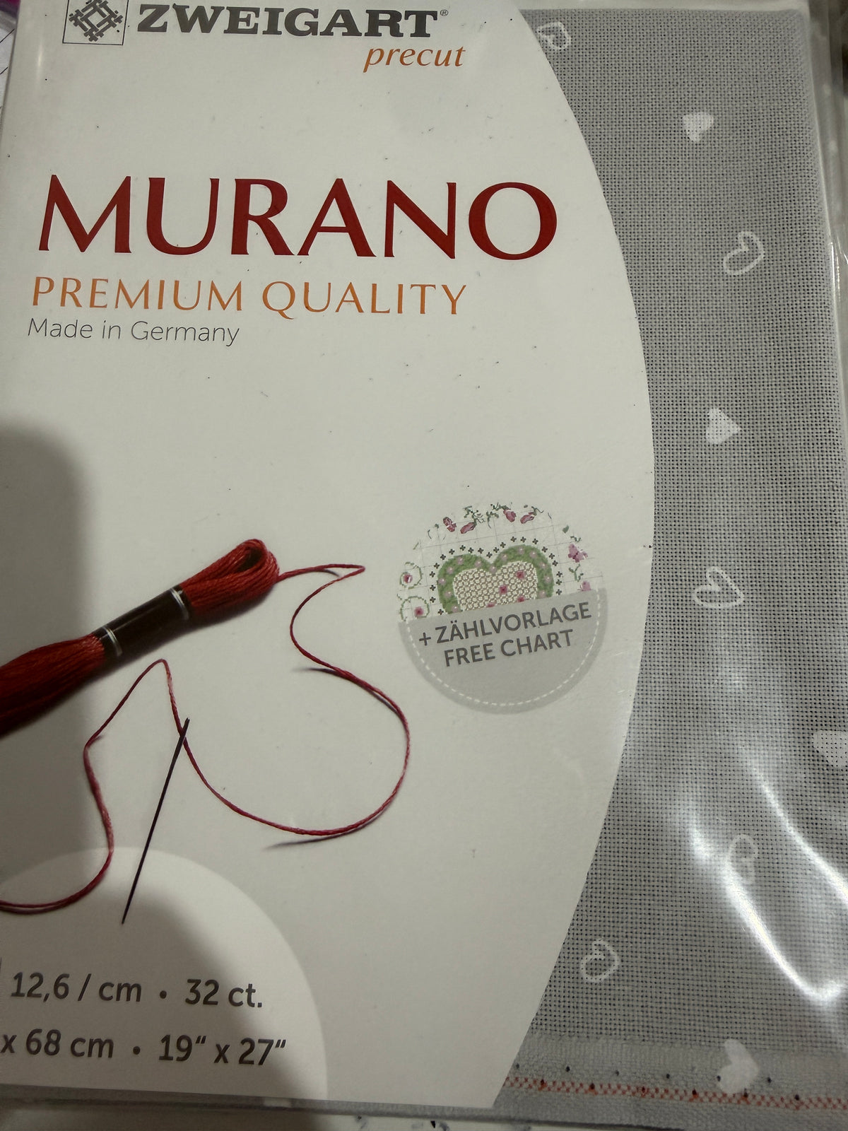 32 COUNT ZWEIGART EVENWEAVE MURANO Pre cut Grey with heats