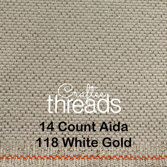 14 COUNT ZWEIGART AIDA WHITE WITH GOLD FLECKS (118)