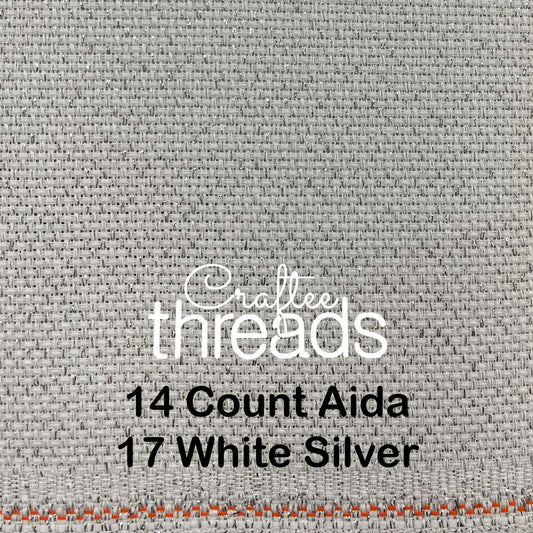 14 COUNT ZWEIGART AIDA WHITE WITH SILVER FLECKS (17)