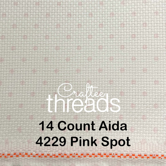 14 COUNT ZWEIGART AIDA WHITE WITH PALE PINK SPOTS (4229)