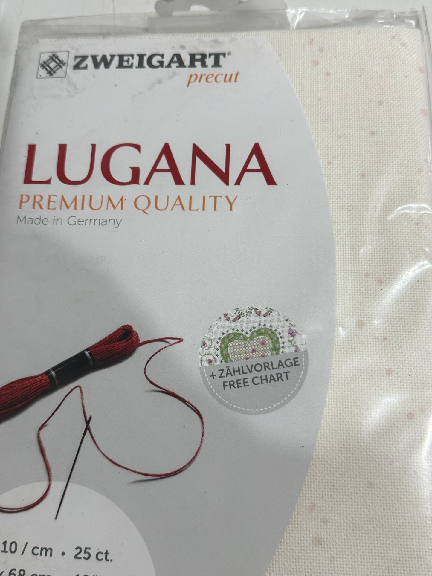 25 COUNT ZWEIGART EVENWEAVE LUGANA WHITE WITH PINK SPOTS