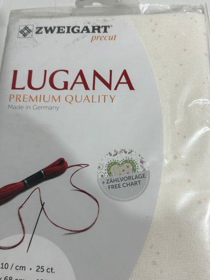 25 COUNT ZWEIGART EVENWEAVE LUGANA WHITE WITH PINK SPOTS