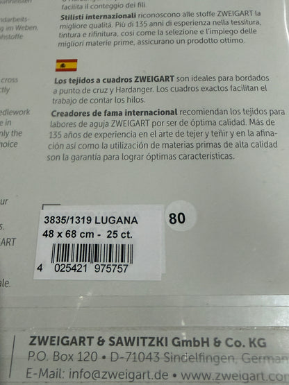 25 COUNT ZWEIGART EVENWEAVE LUGANA WHITE WITH PINK SPOTS