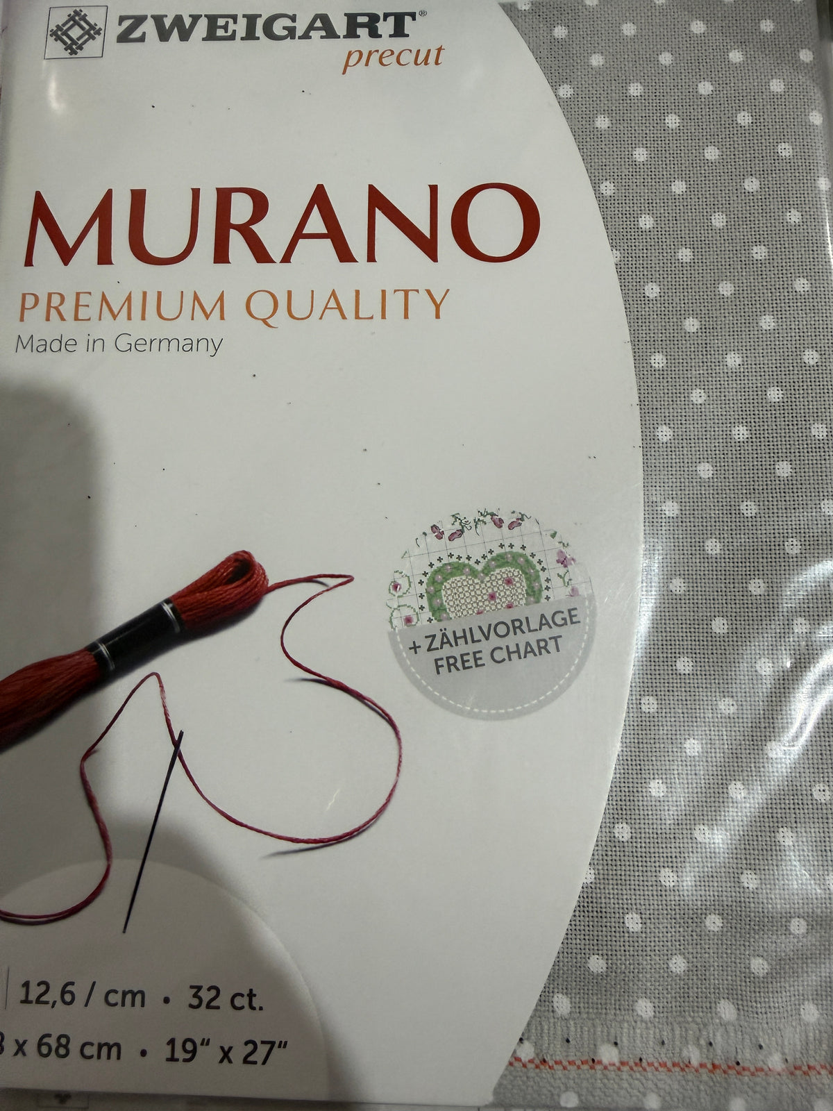 32 COUNT ZWEIGART EVENWEAVE MURANO Pre cut Grey with white spots