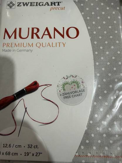 32 COUNT ZWEIGART EVENWEAVE MURANO Pre cut Grey with white spots