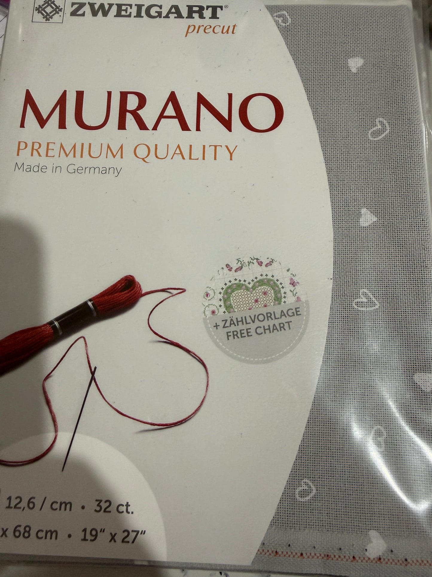 32 COUNT ZWEIGART EVENWEAVE MURANO Pre cut Grey with heats