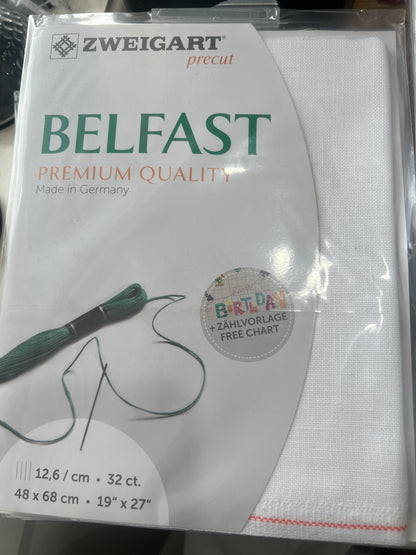 32 COUNT ZWEIGART BELFAST LINEN WHITE WITH GREY STARS